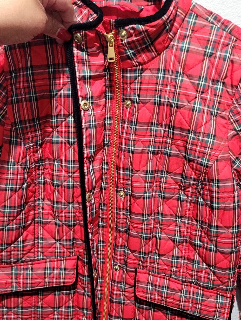 Talbots Apple Cider Plaid Quilted Jacket XS Red Tartan Snap Zip Front - Picture 6 of 11